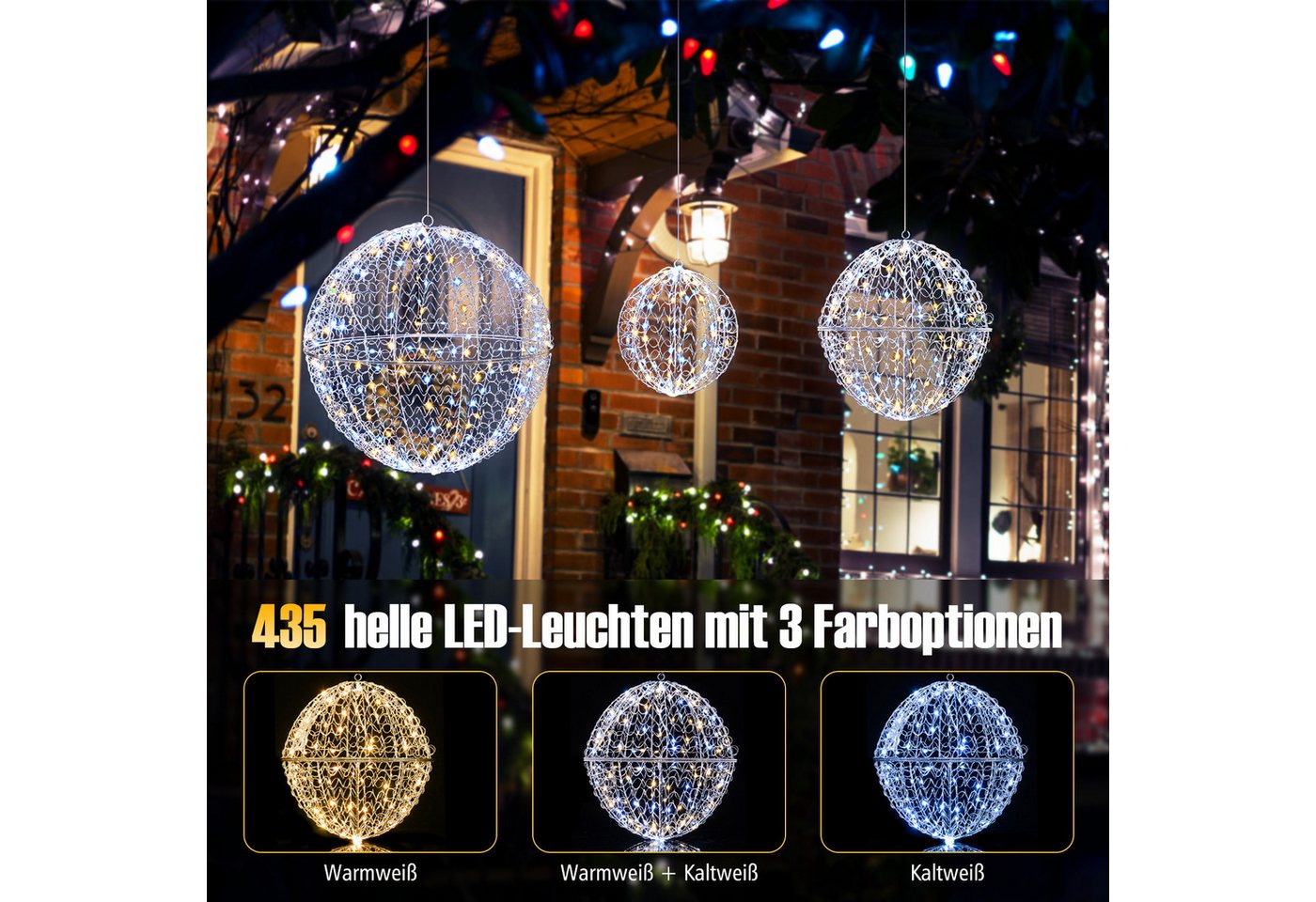 COSTWAY Weihnachtsfigur (3 St), LED Dekokugel, Weihnachtsdeko, zum Hinhängen & Hinstellen – Bild 2 von 5