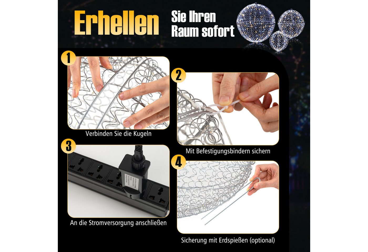 COSTWAY Weihnachtsfigur (3 St), LED Dekokugel, Weihnachtsdeko, zum Hinhängen & Hinstellen – Bild 5 von 5