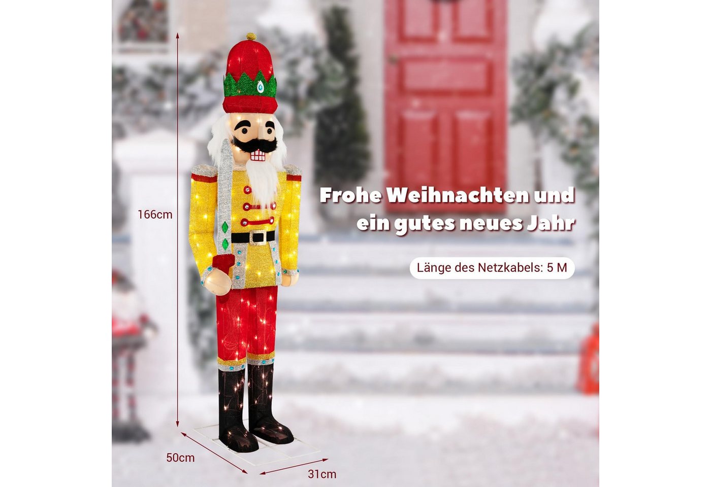 COSTWAY Weihnachtsfigur, Nussknacker Figur groß, LED Weihnachtsdeko – Bild 2 von 5