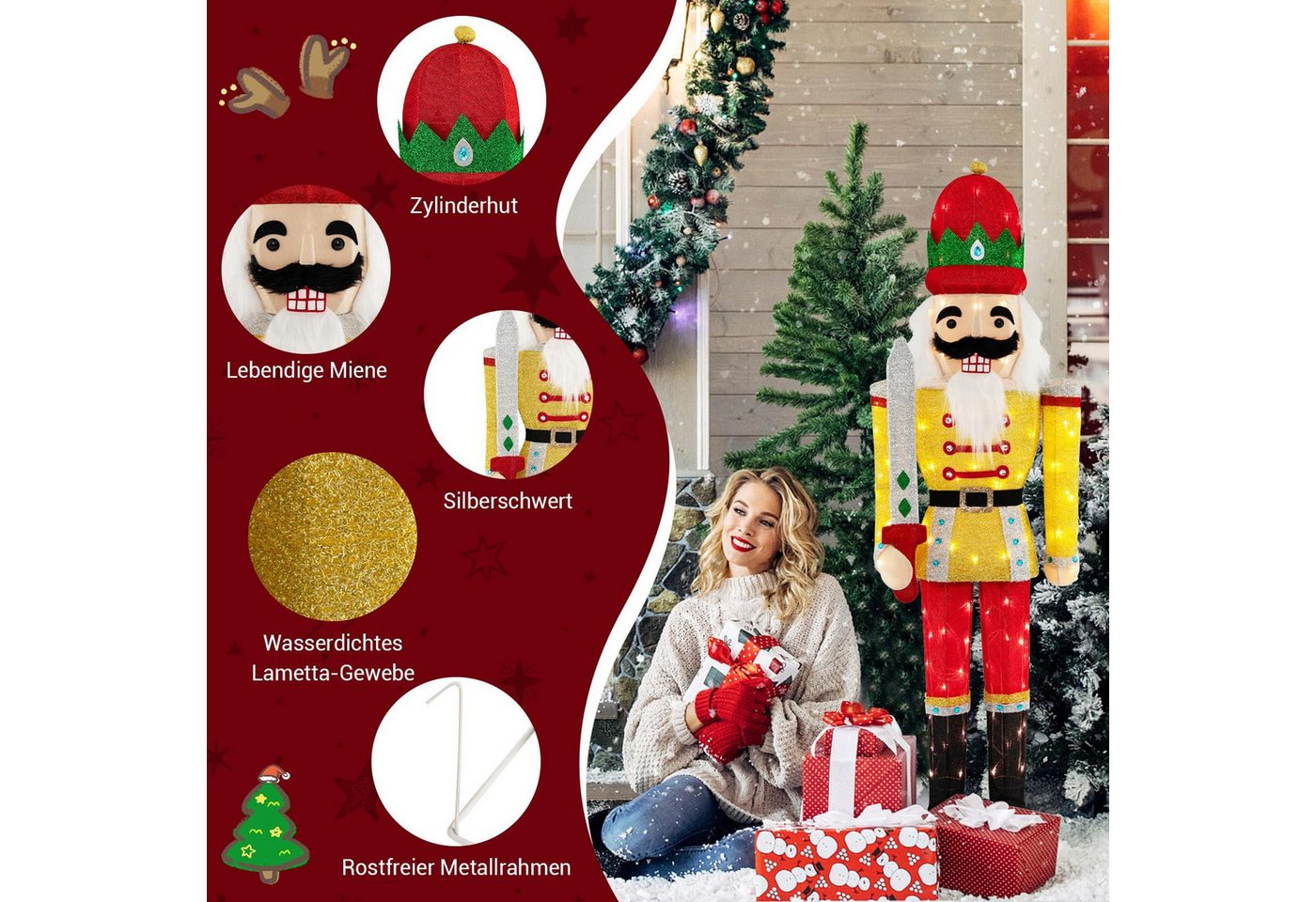 COSTWAY Weihnachtsfigur, Nussknacker Figur groß, LED Weihnachtsdeko – Bild 3 von 5