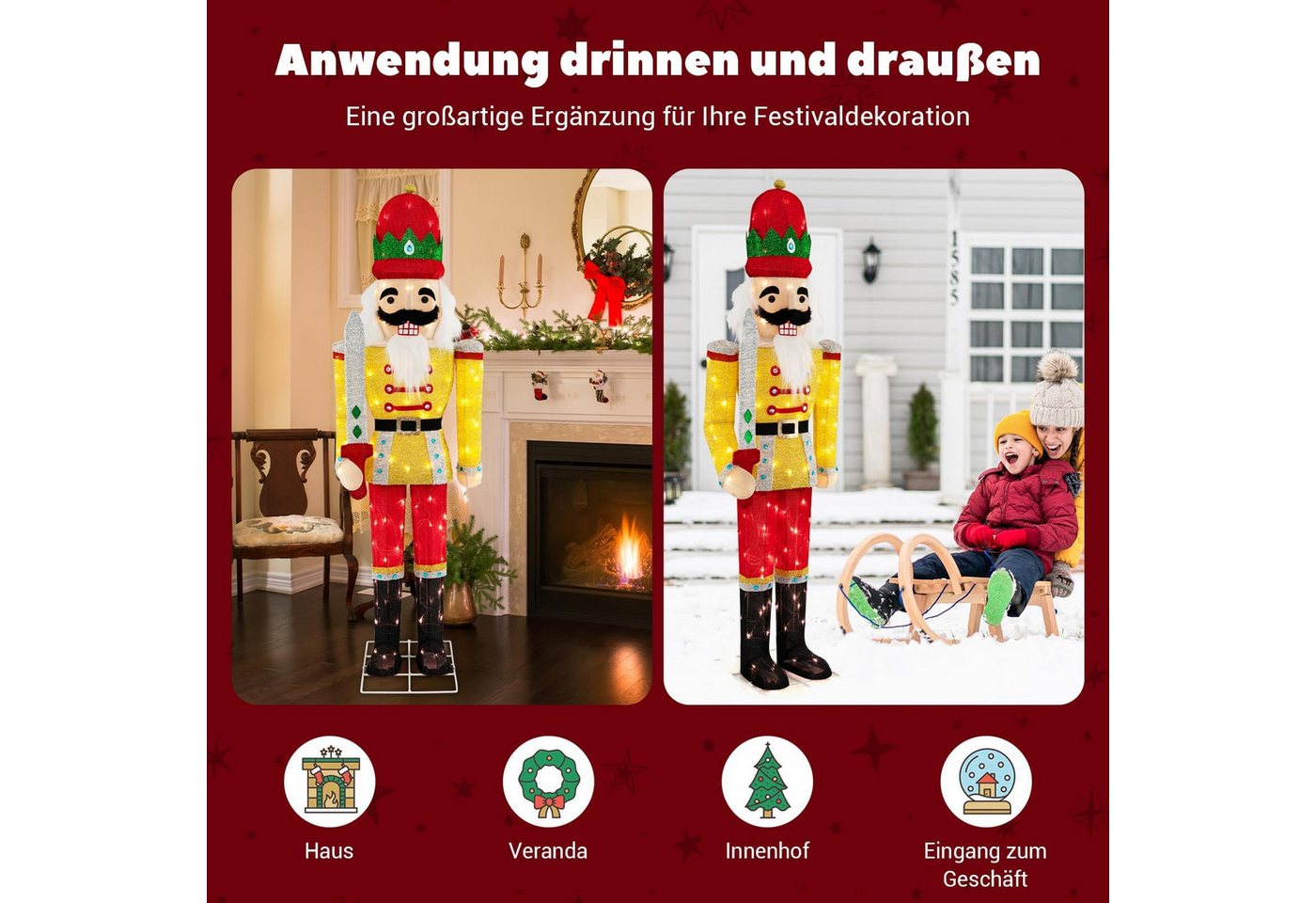 COSTWAY Weihnachtsfigur, Nussknacker Figur groß, LED Weihnachtsdeko – Bild 4 von 5