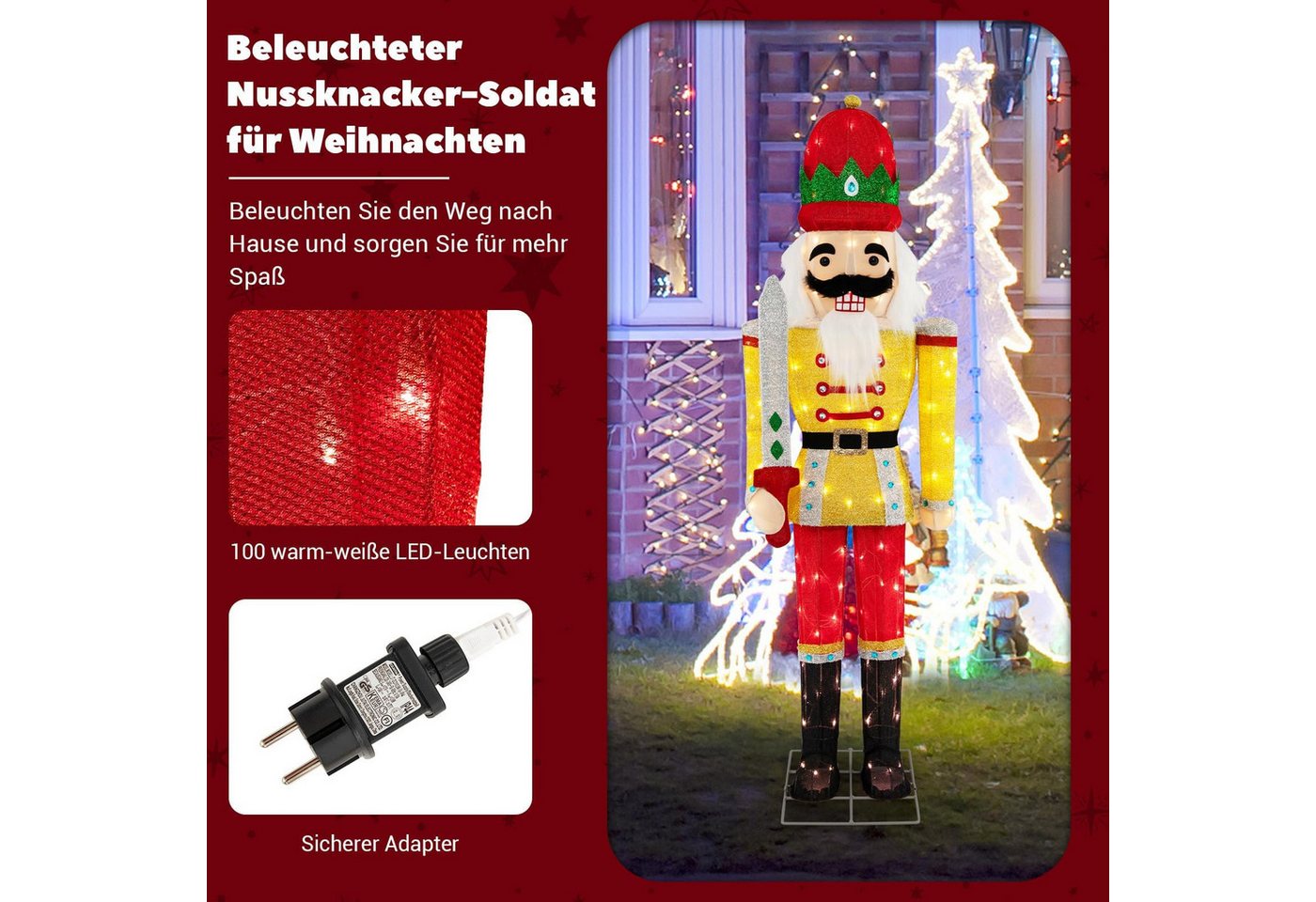 COSTWAY Weihnachtsfigur, Nussknacker Figur groß, LED Weihnachtsdeko – Bild 5 von 5