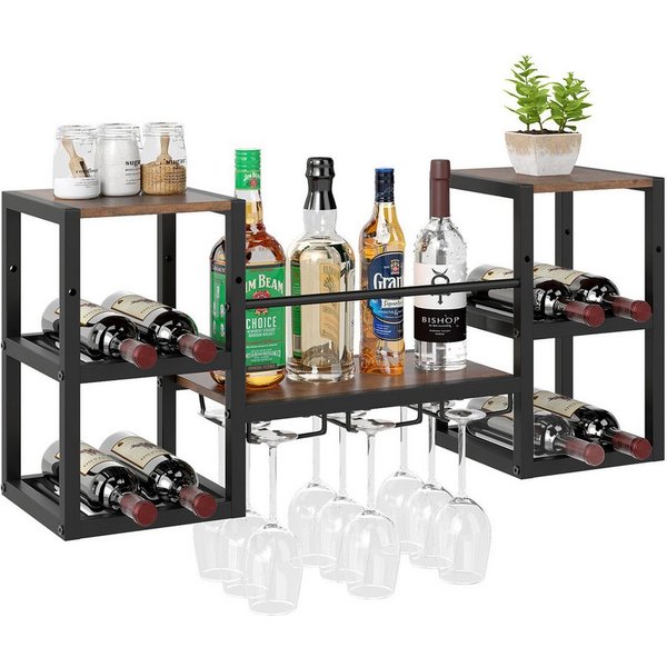 COSTWAY Weinregal, Wandregal, 8 Flaschen & 9 Gläser Flaschenregal Metall