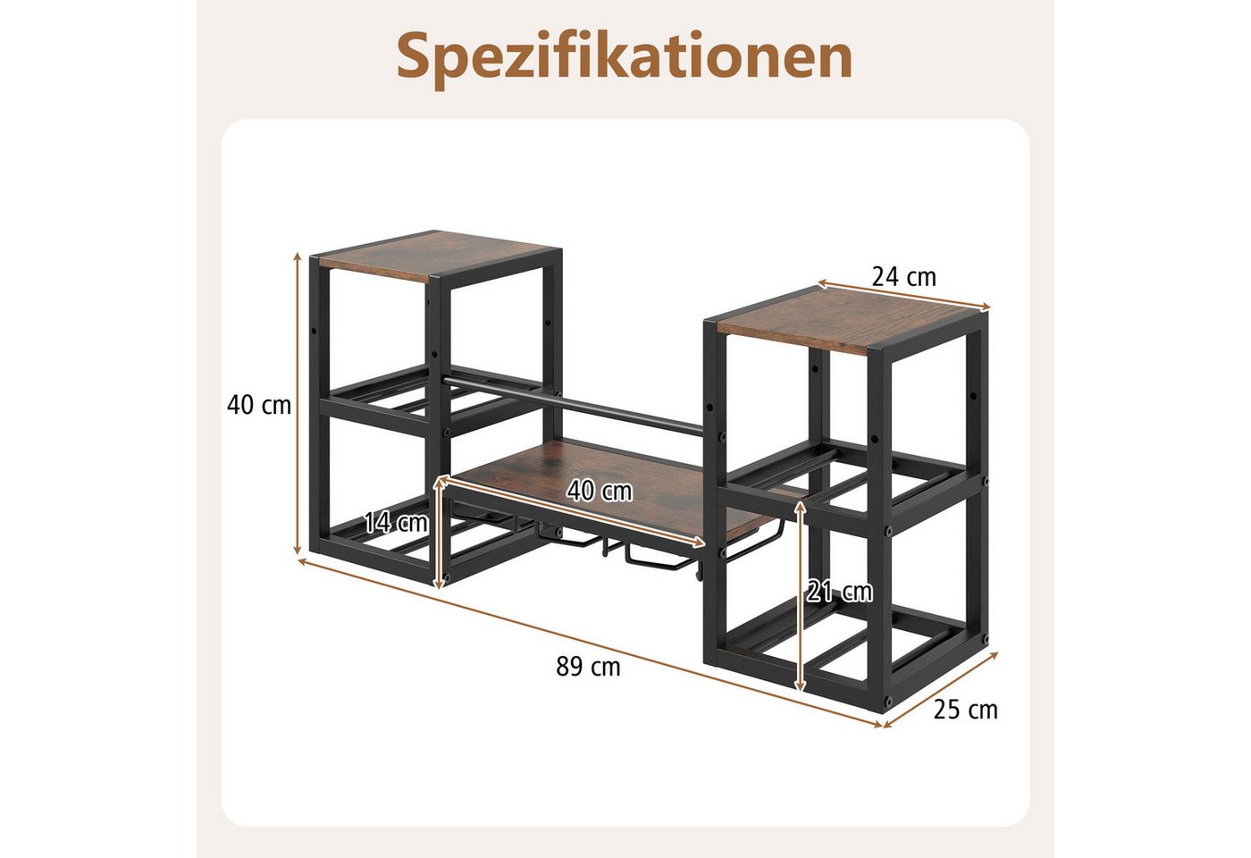 COSTWAY Weinregal, Wandregal, 8 Flaschen & 9 Gläser Flaschenregal Metall – Bild 5 von 5