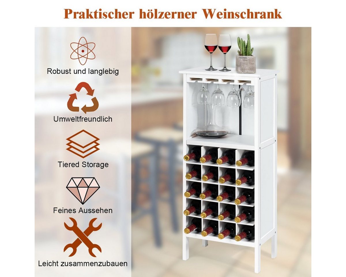 COSTWAY Weinregal, stehend, Weinschrank Holz, für 20 Flaschen, 42x24,5x96cm – Bild 2 von 5