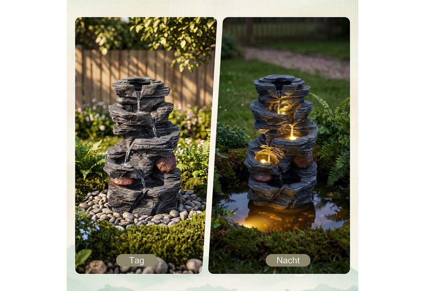 COSTWAY Zimmerbrunnen, Mit leise Pumpe, Naturstein-Optik, LED-Beleuchtung – Bild 2 von 5