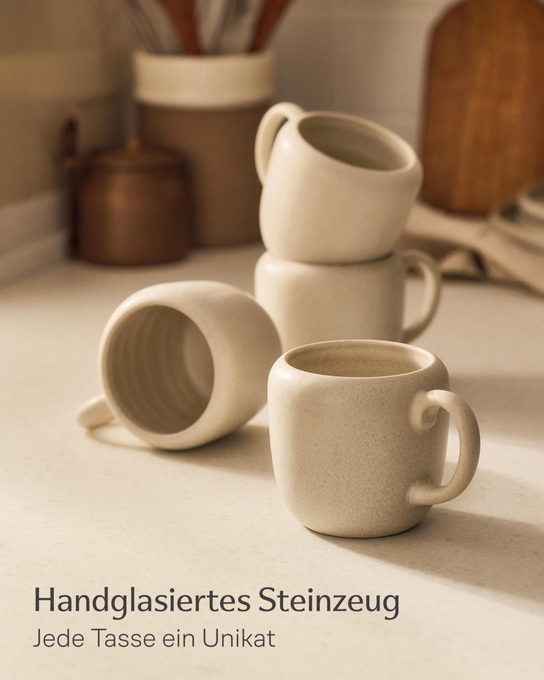 Cosumy Tasse Kaffeetassen Set 350 ml, 4er Set, handglasiert, Steingut, 4-tlg., Steingut, Handglasiert, Spülmaschinenfest & Mikrowellengeeignet, 4er Set – Bild 2 von 5