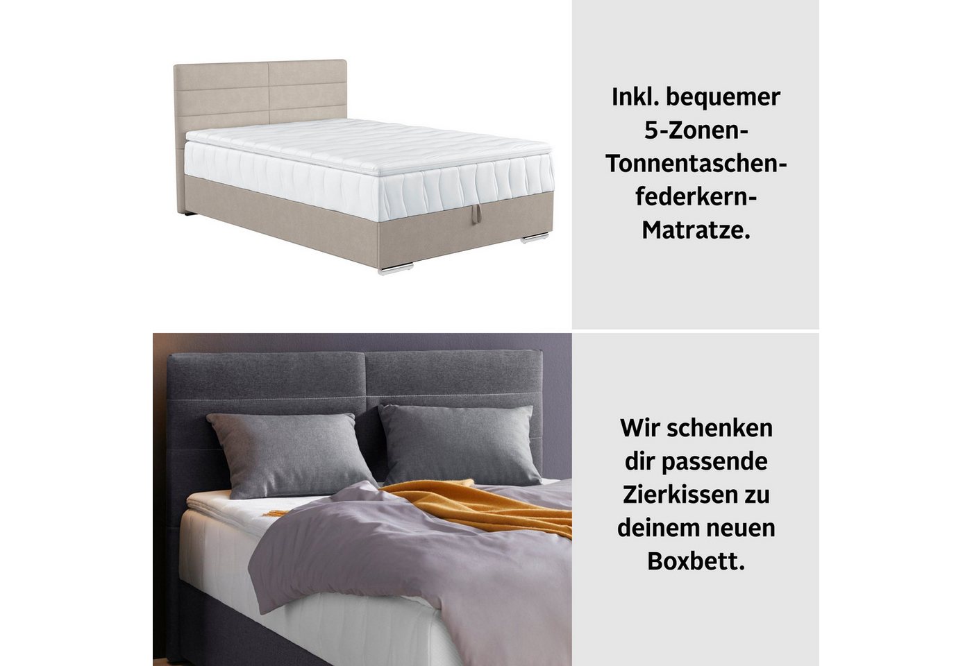COTTA Boxbett TOM, Stauraumbett mit Bettkasten & 5-Zonen-TFK-Matratze H3, Komfortschaumtopper, Struktur-oder Karostoff, 90/120/140 cm x 200 cm – Bild 4 von 5