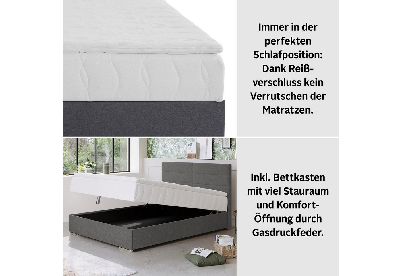 COTTA Boxbett TOM, Stauraumbett mit Bettkasten & 5-Zonen-TFK-Matratze H3, Komfortschaumtopper, Struktur-oder Karostoff, 90/120/140 cm x 200 cm – Bild 5 von 5