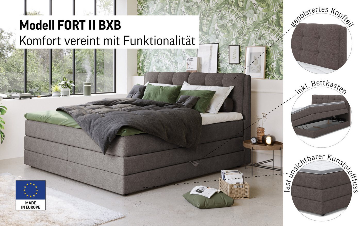 COTTA Boxspringbett FORT II, Stauraum- und Familien-Bett mit Bettkasten & TFK-Matratze, inkl. Topper, softer Strukturstoff, 160-240 cm x 200 cm – Bild 3 von 5