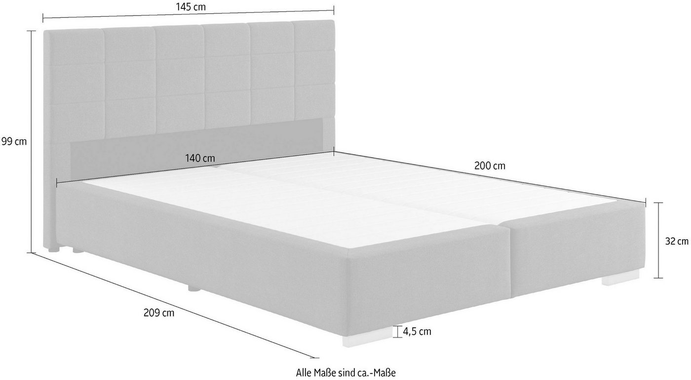COTTA Boxspringbett SIMBA, Grundgestell ohne Matratze, Stoffbezug im Karomuster, Liegefläche 120/140/160/180/200 cm x 200 cm – Bild 5 von 5