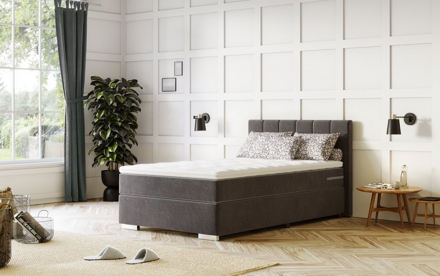 COTTA Boxspringbett SIMBA, Grundgestell ohne Matratze, Stoffbezug im Karomuster, Liegefläche 120/140/160/180/200 cm x 200 cm – Bild 3 von 5