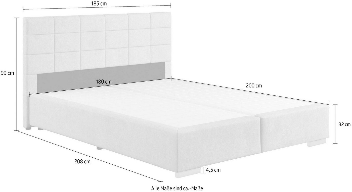 COTTA Boxspringbett SIMBA, Grundgestell ohne Matratze, Stoffbezug im Karomuster, Liegefläche 120/140/160/180/200 cm x 200 cm – Bild 5 von 5