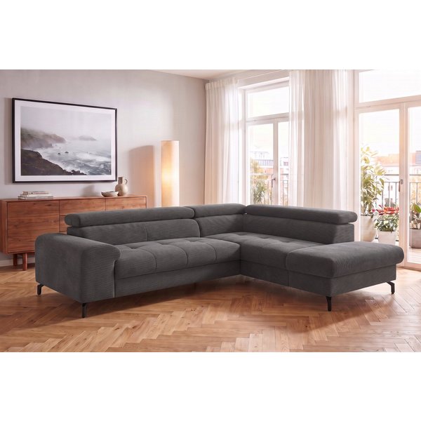 COTTA Ecksofa Aura L-Form, B: 260 cm, inkl. Schlaffunktion, auch in Cord, Kopfteile, extra Bettkasten, Fußhöhe 12cm, Liegefläche 176x123cm
