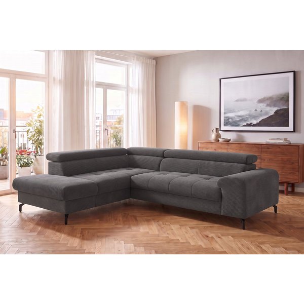 COTTA Ecksofa Aura L-Form, B: 260 cm, inkl. Schlaffunktion, auch in Cord, Kopfteile, extra Bettkasten, Fußhöhe 12cm, Liegefläche 176x123cm