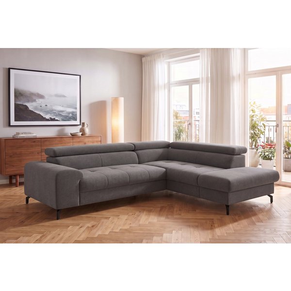 COTTA Ecksofa Aura L-Form, B: 260 cm, inkl. Schlaffunktion, auch in Cord, Kopfteile, extra Bettkasten, Fußhöhe 12cm, Liegefläche 176x123cm