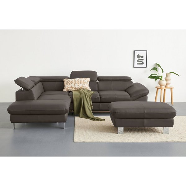 COTTA Ecksofa Driver L-Form, B: 265 cm, moderne Couch mit Wellenunterfederung, Leder, inkl. 3x Kopfteilverstellung, optional mit Schlaffunktion + Stauraum