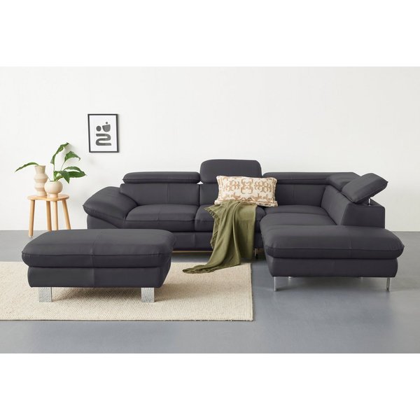 COTTA Ecksofa Driver L-Form, B: 265 cm, moderne Couch mit Wellenunterfederung, Leder, inkl. 3x Kopfteilverstellung, optional mit Schlaffunktion + Stauraum