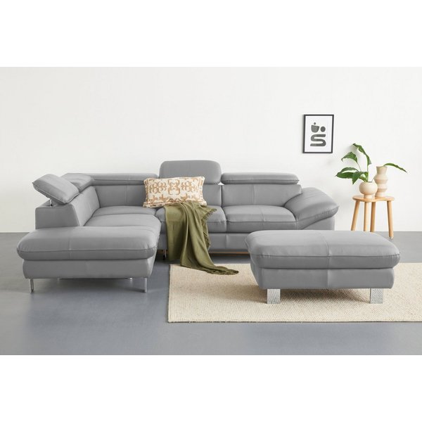 COTTA Ecksofa Driver L-Form, B: 265 cm, moderne Couch mit Wellenunterfederung, Leder, inkl. 3x Kopfteilverstellung, optional mit Schlaffunktion + Stauraum