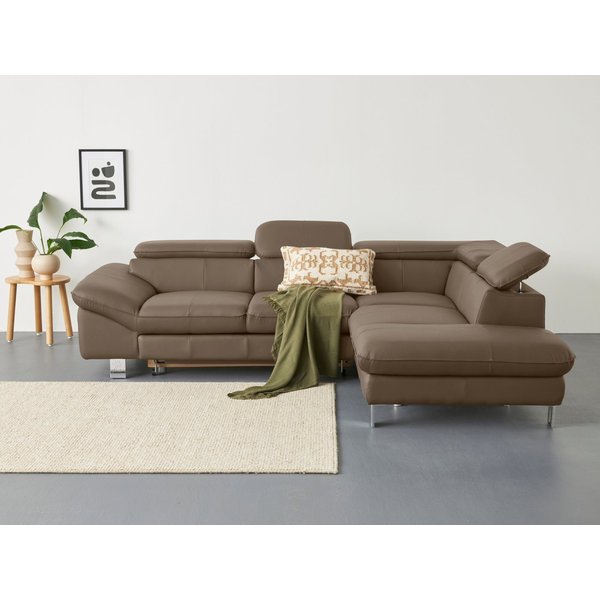 COTTA Ecksofa Driver L-Form, B: 265 cm, moderne Couch mit Wellenunterfederung, Leder, inkl. 3x Kopfteilverstellung, optional mit Schlaffunktion + Stauraum
