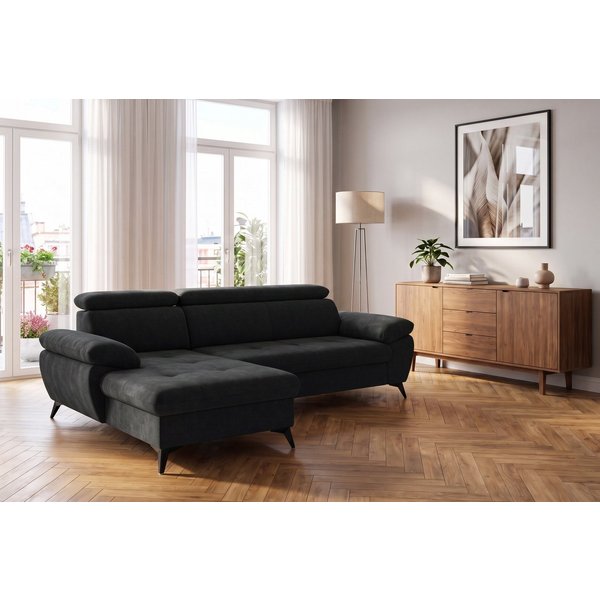 COTTA Ecksofa Hudson L-Form, B: 261 cm, mit Kopfteilverstellung, Wellenunterfederung, optional mit Schlaffunktion und XL Bettkasten, Liegefläche 190x119cm