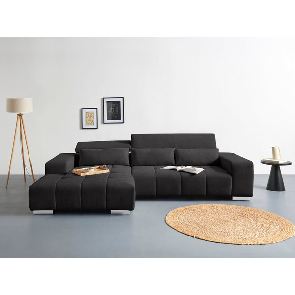 COTTA Ecksofa Orion L-Form, B: 307 cm, moderne Steppung, bequeme Wellenunterfederung, 2x Kopfteilverstellung & 3 Nierenkissen