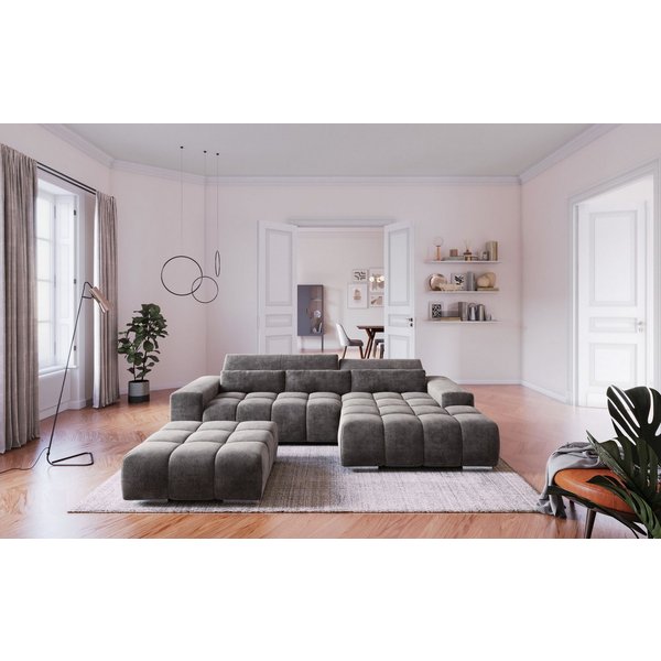 COTTA Ecksofa Orion L-Form, B: 307 cm, moderne Steppung, bequeme Wellenunterfederung, 2x Kopfteilverstellung & 3 Nierenkissen