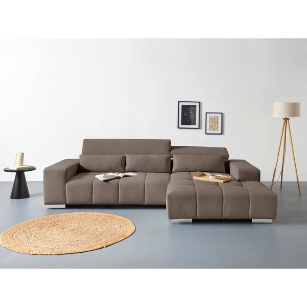 COTTA Ecksofa Orion L-Form, B: 307 cm, moderne Steppung, bequeme Wellenunterfederung, 2x Kopfteilverstellung & 3 Nierenkissen
