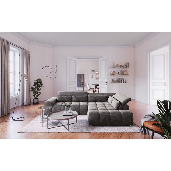 COTTA Ecksofa Orion L-Form, B: 310 cm, moderne Steppung, bequeme Wellenunterfederung, Kopfteilverstellung & 5 Nierenkissen