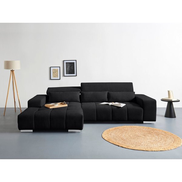COTTA Ecksofa Orion L-Form, B: 307 cm, moderne Steppung, bequeme Wellenunterfederung, 2x Kopfteilverstellung & 3 Nierenkissen