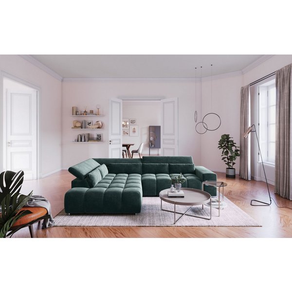 COTTA Ecksofa Orion L-Form, B: 310 cm, moderne Steppung, bequeme Wellenunterfederung, Kopfteilverstellung & 5 Nierenkissen