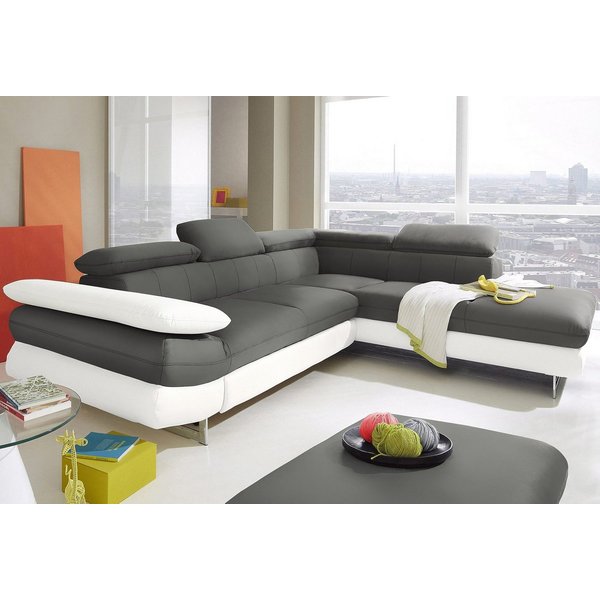 COTTA Ecksofa Solution L-Form, Design Sofa, bequeme Wellenunterfederung, Design Fuß, mit Arm- & Kopfteilverstellung, wahlweise mit Schlaffunktion