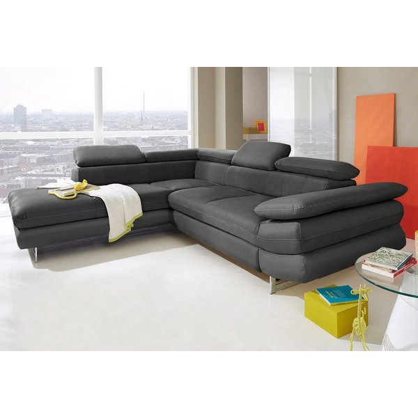 COTTA Ecksofa Solution L-Form, Design Sofa, bequeme Wellenunterfederung, Design Fuß, mit Arm- & Kopfteilverstellung, wahlweise mit Schlaffunktion