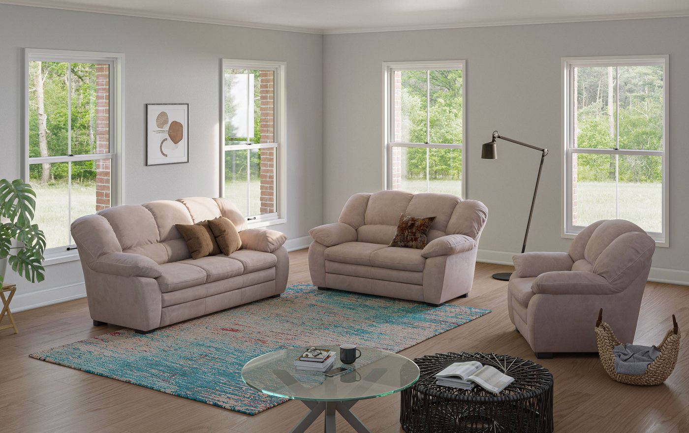 COTTA Polstergarnitur Casino, 3tlg. Set, Sofa Wohnzimmer Garnitur, Wellenunterfederung, (Set, 3-tlg), Sessel, 2-Sitzer, 2,5-Sitzer, hohe Rückenlehne – Bild 4 von 5
