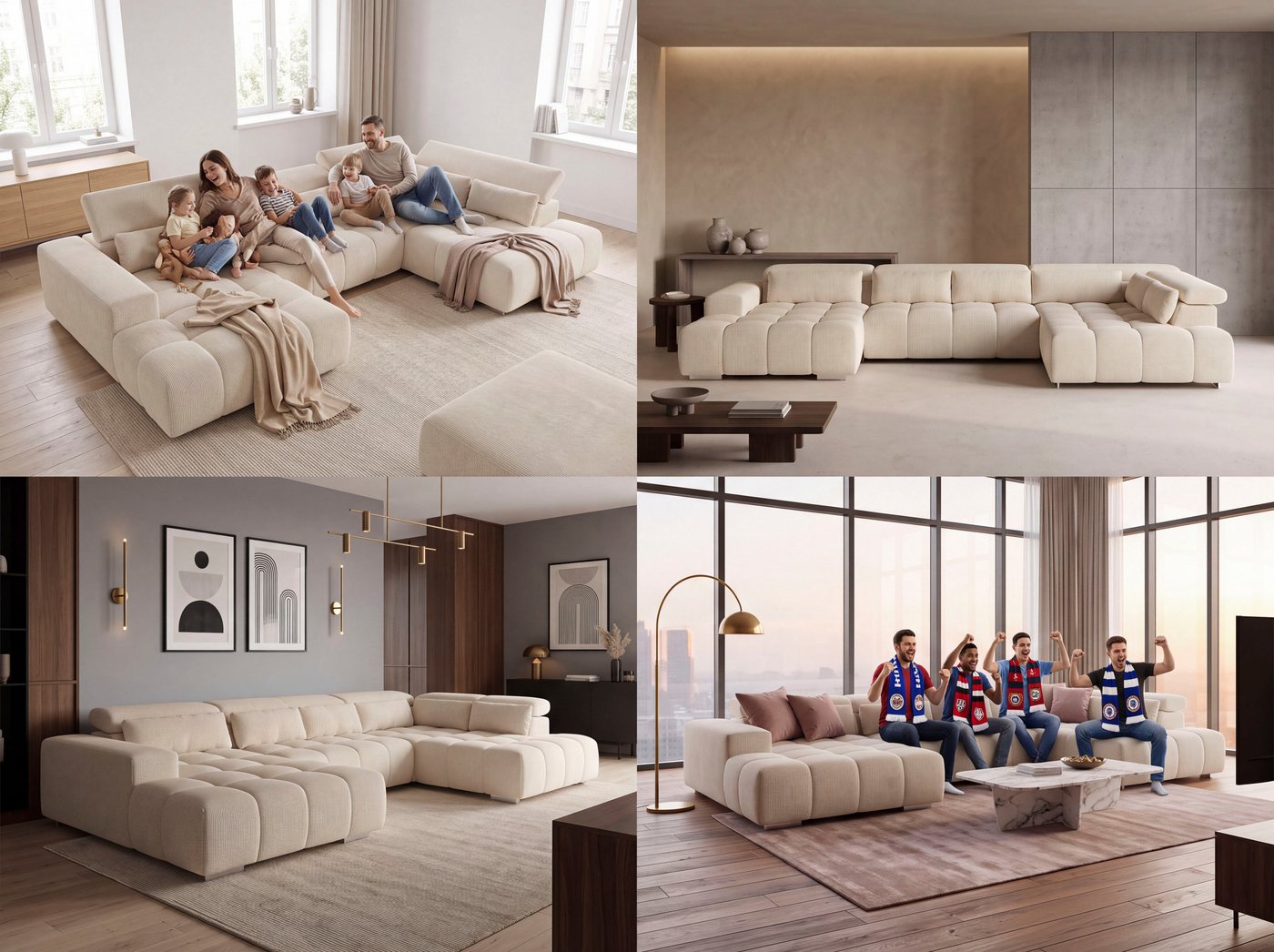 COTTA Wohnlandschaft Orion U-Form XXL, B: 409 cm, bequeme Wellenunterfederung, top modern, mit Kopfteilverstellung & 6 Nierenkissen – Bild 2 von 5