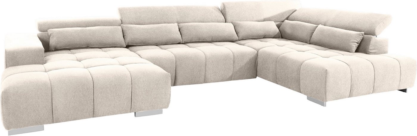 COTTA Wohnlandschaft Orion U-Form XXL, B: 409 cm, bequeme Wellenunterfederung, top modern, mit Kopfteilverstellung & 6 Nierenkissen – Bild 3 von 5