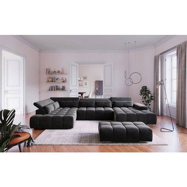 COTTA Wohnlandschaft Orion U-Form XXL, B: 409 cm, bequeme Wellenunterfederung, top modern, mit Kopfteilverstellung & 6 Nierenkissen