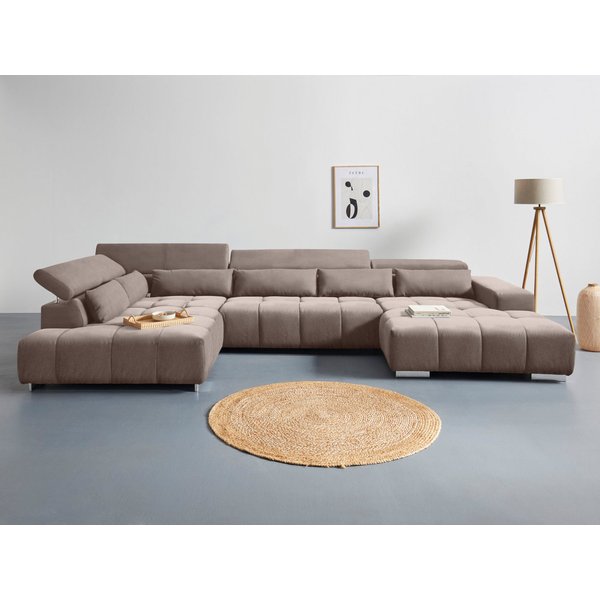 COTTA Wohnlandschaft Orion U-Form XXL, B: 409 cm, bequeme Wellenunterfederung, top modern, mit Kopfteilverstellung & 6 Nierenkissen