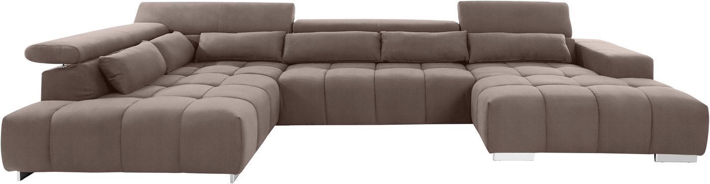 COTTA Wohnlandschaft Orion U-Form XXL, B: 409 cm, bequeme Wellenunterfederung, top modern, mit Kopfteilverstellung & 6 Nierenkissen – Bild 2 von 5