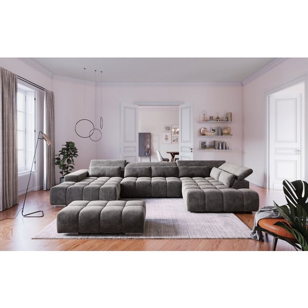 COTTA Wohnlandschaft Orion U-Form XXL, B: 409 cm, bequeme Wellenunterfederung, top modern, mit Kopfteilverstellung & 6 Nierenkissen