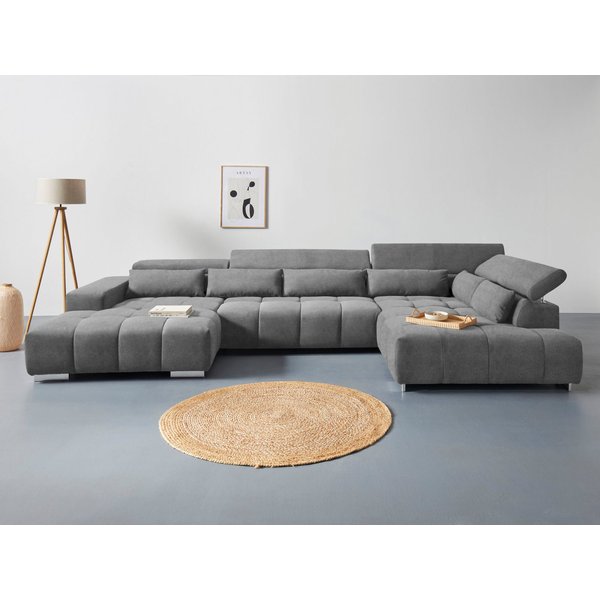 COTTA Wohnlandschaft Orion U-Form XXL, B: 409 cm, bequeme Wellenunterfederung, top modern, mit Kopfteilverstellung & 6 Nierenkissen