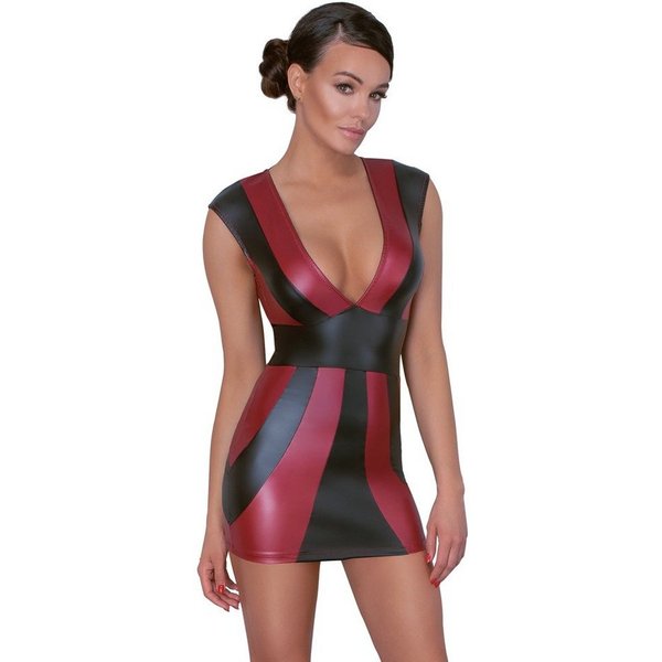 Cottelli Collection Minikleid Wetlook Kleid - schwarz, rot (1-tlg) Tiefer Ausschnitt vorne und hinten