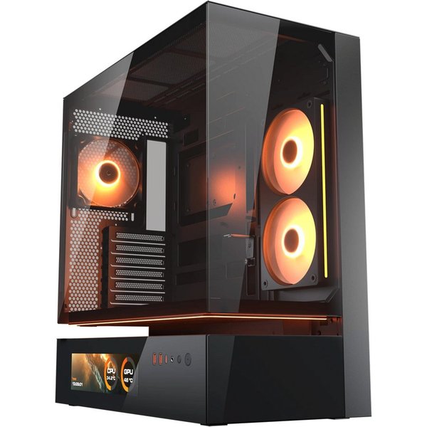 Cougar Gaming-Gehäuse CFV235 Vision BK, Midi-Tower, USB/Audio, 1x USB-C 3.2 Gen2, 2x USB 3.0, ATX, schwarz, 2 Lüfter vormontiert