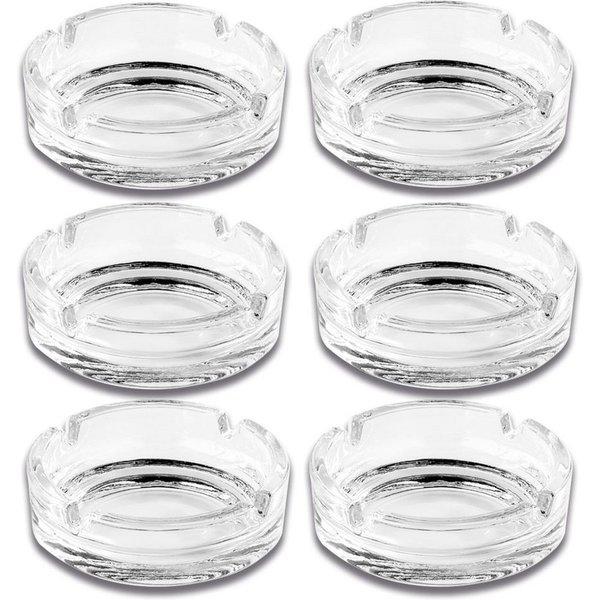 Coumo Aschenbecher 6x Glas Ascher, Transparent 11cm, für draussen, 6er Set - Ideal für Bistro, Gastro, Garten, Zuhause...
