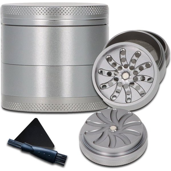 Coumo Grinder XL Grinder Vortex, Helix Mahlwerk, 4-teilig, Aluminium Grau