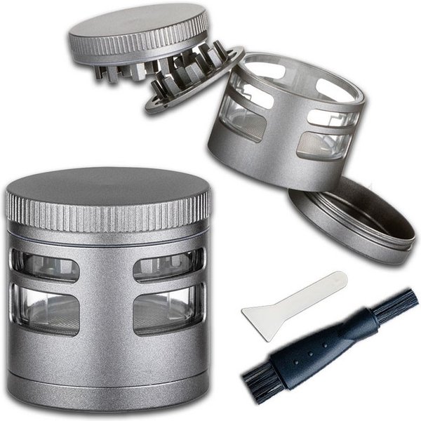 Coumo Kräutermühle Grinder Crusher Gewürzmühle, Viewing Window, Anthrazit, ⌀ 5 cm, Metall, Sichtfenster