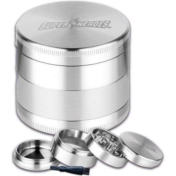 Coumo Kräutermühle XXL 0,5 kg Edelstahl Grinder Crusher, silberfarben ⌀ 6,3 cm Set