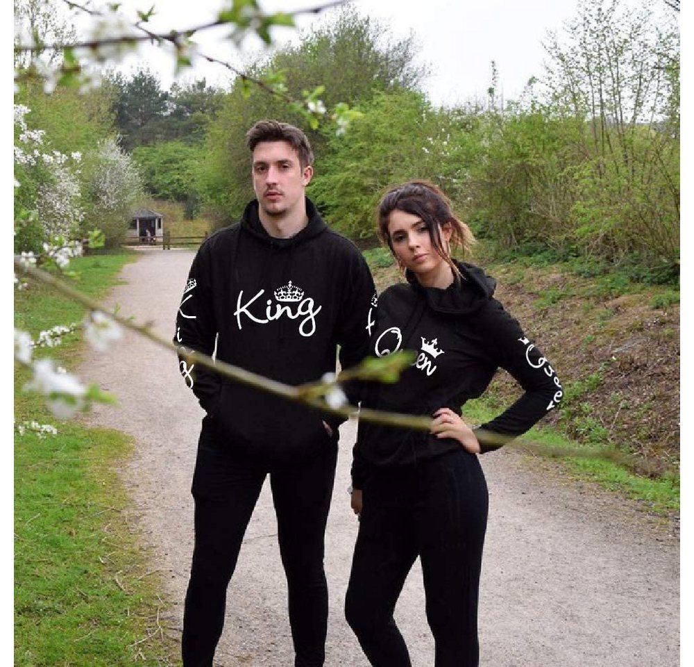 Couples Shop Kapuzenpullover King & Queen Hoodie Pullover für Paare mit trendigem Print im Partner Look – Bild 4 von 5