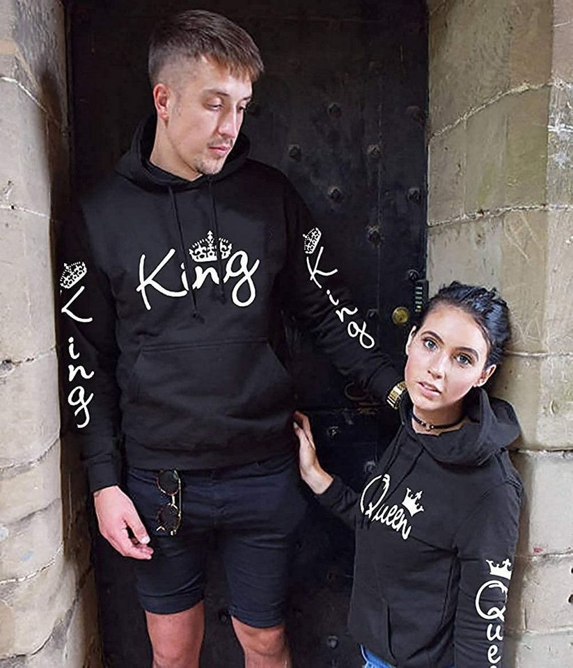 Couples Shop Kapuzenpullover King & Queen Hoodie Pullover für Paare mit trendigem Print im Partner Look – Bild 5 von 5