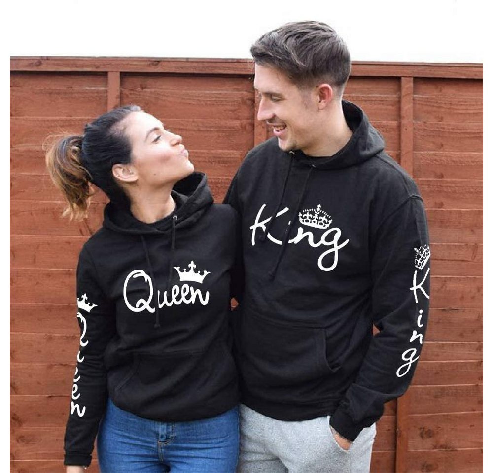 Couples Shop Kapuzenpullover King & Queen Hoodie Pullover für Paare mit trendigem Print im Partner Look – Bild 2 von 5